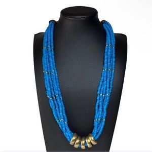 VTG Bollywood Multi Strand Beaded Blue Gold 24"